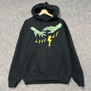 Lonely Ghost Black Graphic Hoodie Hands Lightning Bolt Size Large Mens